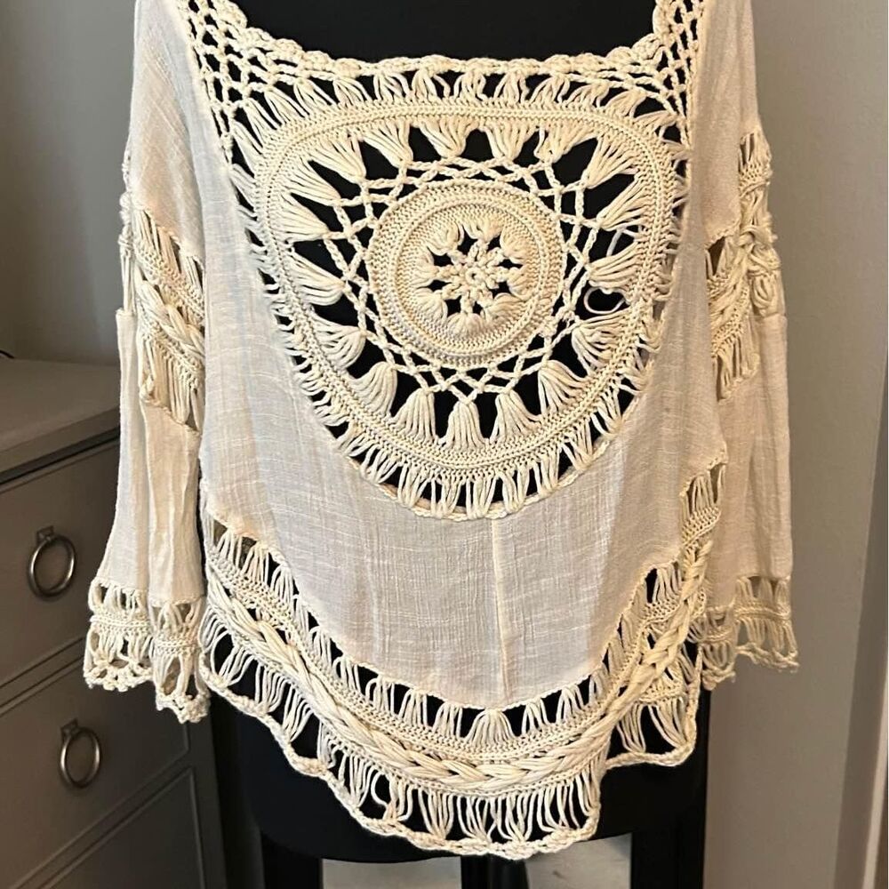 Women's Cream Crochet Swim Coverup